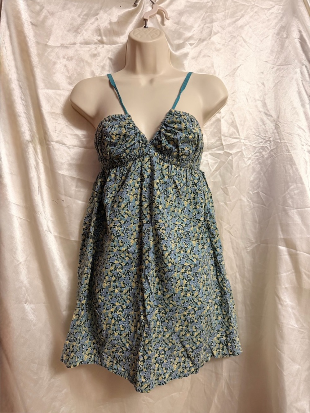 Floral Mini Dress with Teal Straps